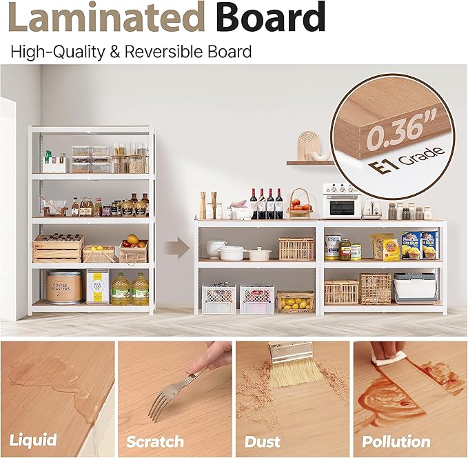 HOMEDANT House White 48" Wide Boltless Heavy Duty Garage Storage Shelving Adjustable 5-Tier Metal Shelves Laminated Organization Shelf Industrial Utility Rack Pantry Shed Office Store 1Pack