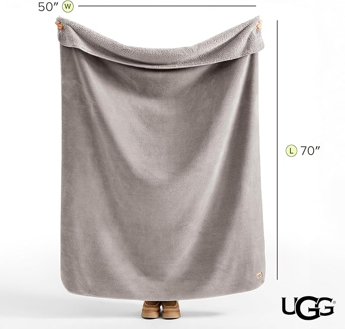 UGG Whitecap Plush Throw Blanket Fleece Lightweight Soft Throw for Couch or Bed Luxury Home Decor for Living Room Washable Hypoallergenic Blankets for Dorm Decor, 50-inch x 70-inch, Light Grey Seal
