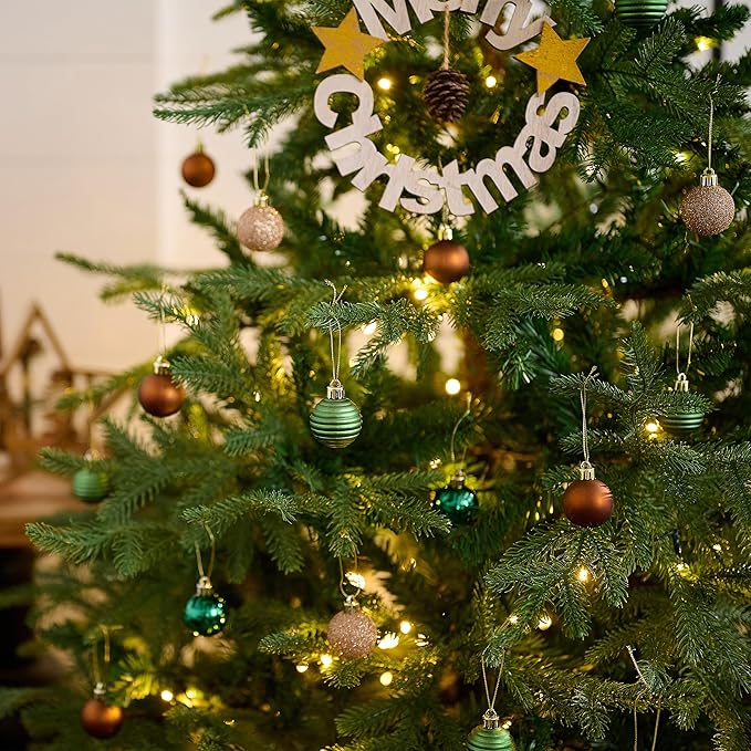 Valery Madelyn 1.57 Inches Small Christmas Tree Decorations Ornament Set for 4th of July Fall Halloween, 24ct Brown Green and Gold Shatterproof Hanging Ball Ornaments Holiday Party Decor