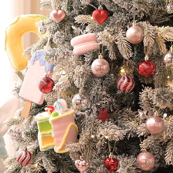 Valery Madelyn 28Pcs Valentines Heart Shaped Ornaments Gift Pack, Spring Easter Craft Painted Tree Heart Decorations, Pink Red Silver Christmas Baubles Hanging Party Wedding Anniversary Decor