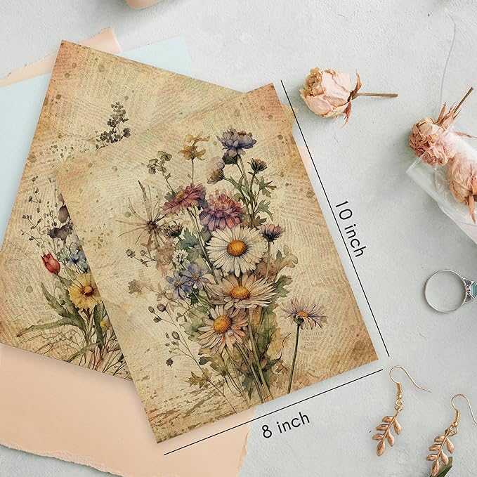 HRQKO Vintage Floral Wall Art - Retro Botanical Wildflower Artwork Printing Posters Set of 4, Unframed 8'x10' for Living Room and Bedroom