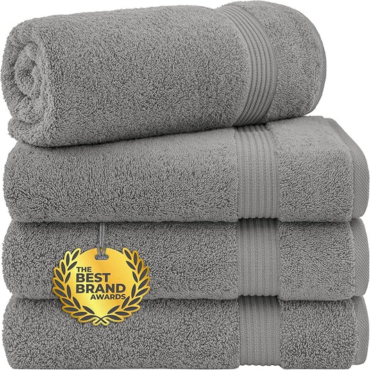 Cotton Paradise 4 Piece Turkish Bath Towels for Bathroom, Extra Large Soft Plush Towels Bathroom Set, Light Grey