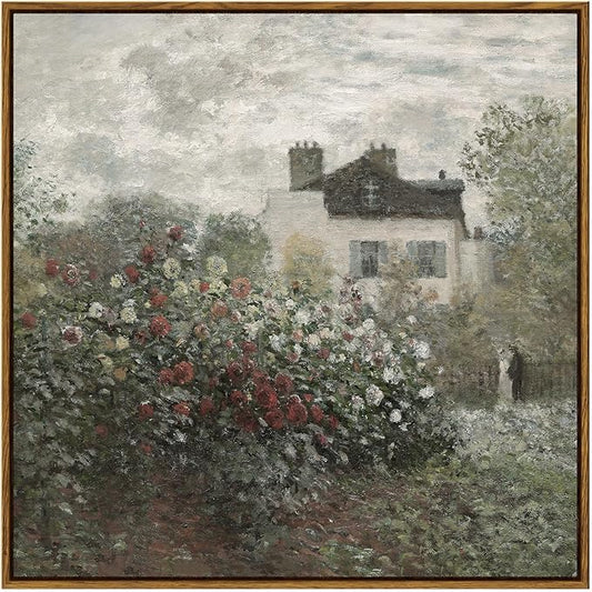 InSimSea Square Framed Canvas Wall Art, Large Decor Monet Flower Garden Paintings, Garden Scenery Wall Pictures for Bedroom Bathroom Living Room, Canvas Prints Vintage Farmhouse Decor 24"x24"