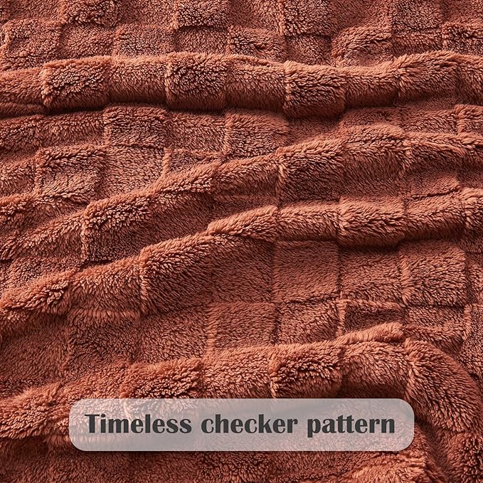 NEWCOSPLAY Super Soft Throw Blanket Coffee Premium Silky Flannel Fleece 3D Checkered Lightweight Bed Blanket All Season Use (Coffee Checkered, Throw(50"x70"))