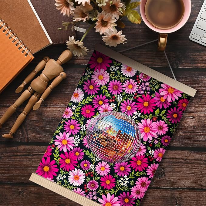 Hot Pink Flower Wall Art, 12x16 Inch, Rectangular, Framed (Wooden), Vertical, Wall Mount, Indoor, 1 Count