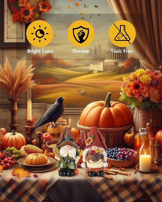 Thanksgiving Gnomes Figurines - Set of 2 Durable Resin 5'' Festive Autumn Decor - Fall Tiered Tray Decor Gnome Gifts Decoration for Home and Garden (Fall Gnomes)