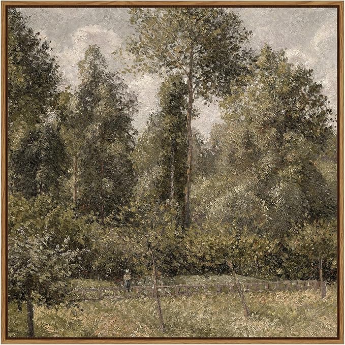 InSimSea Square Framed Canvas Wall Art, Farmhouse Decor Bushes Poplars Pictures Home Decor, Natural Landscape Wall Art Prints, Classical Paintings for Bedroom Living Room Bathroom Office 16"x16"