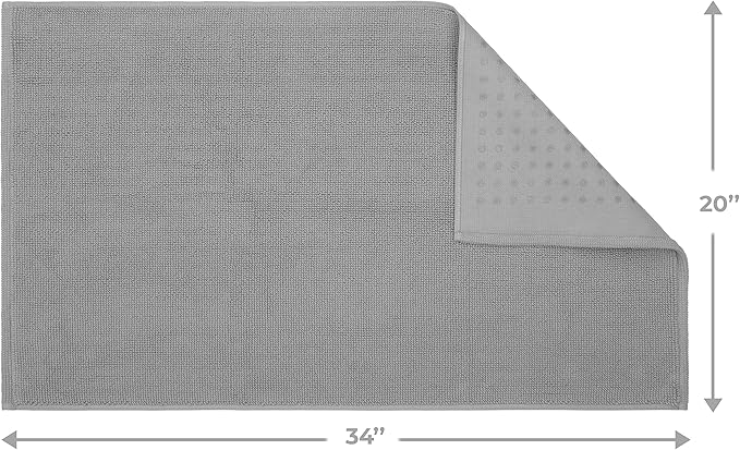 Cotton Paradise 100% Cotton Non Slip Bath Mats for Bathroom, 20x34 inch Soft Absorbent Quick Dry Machine Washable Floor Bath Mat, Light Gray Bath Rug