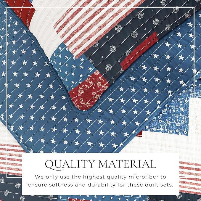 Great Bay Home 3-Piece Full/Queen Microfiber Quilt Set with Shams - Americana Patchwork Reversible Design - Lightweight, All-Season, Layerable Bedding Set