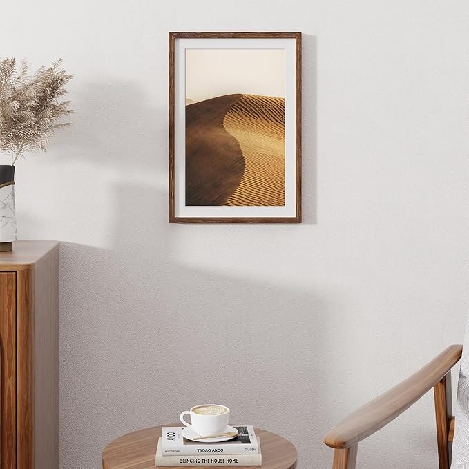 13x19 Picture Frame, Solid Oak Wood Frame 13 x 19 Frame for Wall, 13"x19" Photo Frame with Tempered Real Glass, 13x19 Picture Frame Matted to 11x17, Rustic Wooden 13x19 Poster Frame, Walnut Color