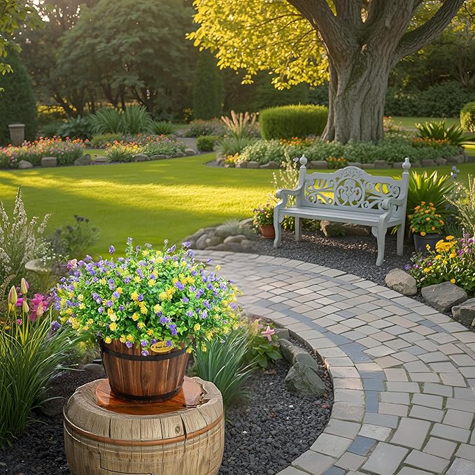 LADADA 12 Bundles Outdoor Plant Flowers, Silk UV Resistant, Outdoor Porch, Home Courtyard, Garden Decoration（Yellow Purple）