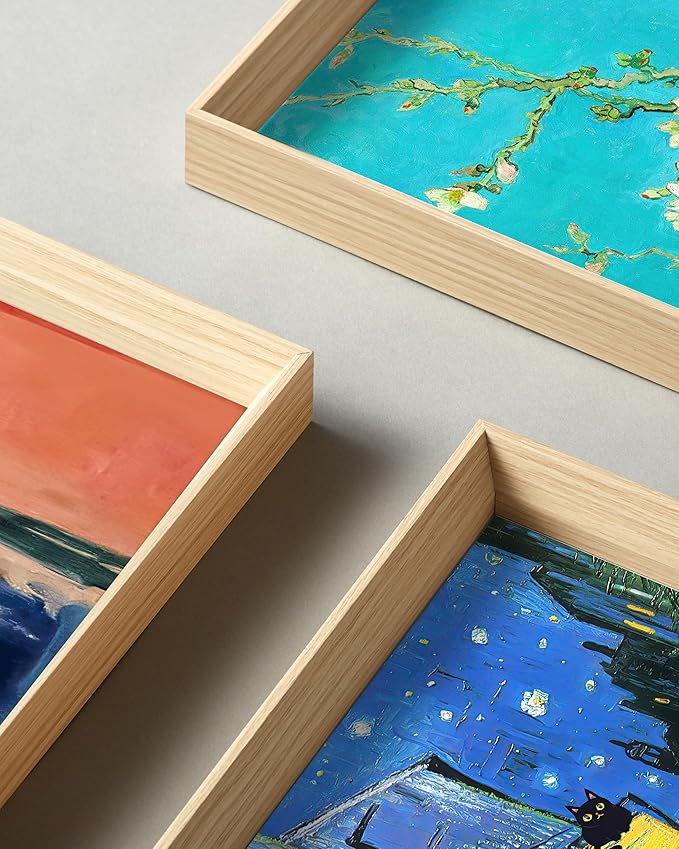 UPWOIGH 12"x16" Wood Framed Wall Art, Black Cats Canvas Wall Decor, Set of 3, Henri Matisse and Van Gogh Prints Poster, Funny Cute Animal Pictures for Living Room, Bathroom, Gifts