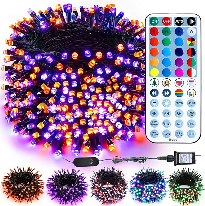 Brizled Christmas String Lights, 33ft 100 LED Color Changing Christmas Lights with Remote, RGB Christmas Tree Light Dimmable Music Plugin Mini Xmas Light Outdoor for Xmas Party Home
