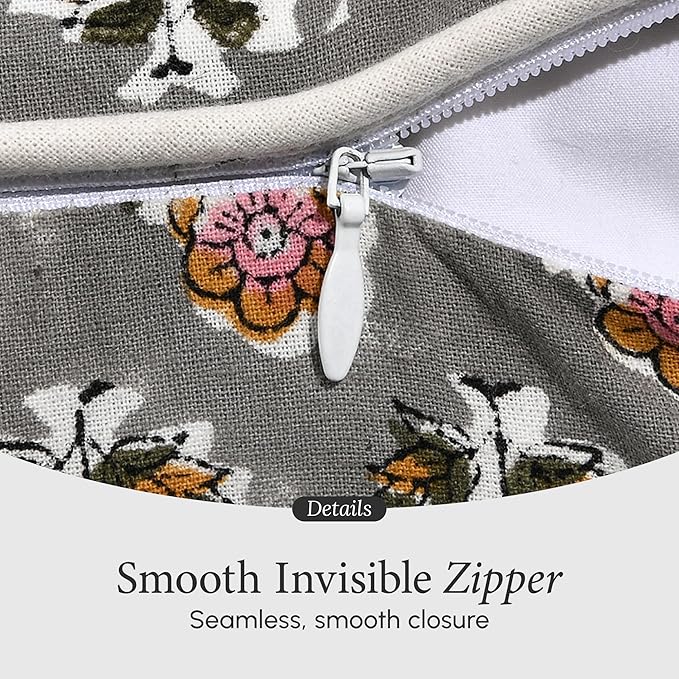 CPC 100% Cotton Throw Pillow Covers 20x20 Inch, Set of 2 Gray Block Print Pattern Couch Pillow, Cute Boho Decorative Pillows for Living Room, Bedroom with Hidden Zipper- Labra Gray