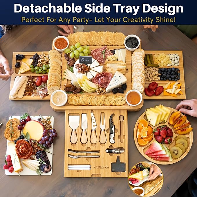 Extra Large Charcuterie Boards Gift Set: Marble Bamboo Cheese Board Set- Unique for Mom, 23 Entertaining Accessories, Wedding Gifts for Couple, House Warming Gifts New Home