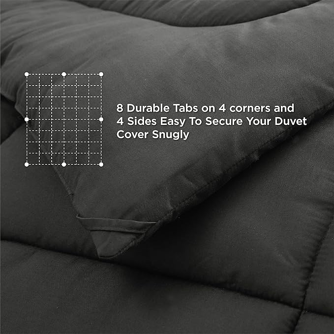 Bedsure Comforter Duvet Insert - Quilted Comforters Twin Size, All Season Duvet, GentleSoft Down Alternative Bedding, with 8 Tabs, Gifts for Women/Men, Black, Twin 88 x 68 Inches