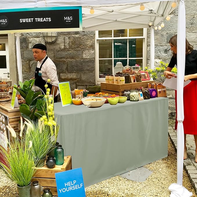 HolidayIdeas Open Back Fitted Tableclothss for 6 Foot Rectangle Table, Wrinkle Resistant Washable Table Covers 72x30 Inch for Craft Fairs, Banquets, Trade Show Display, Sage Green,4 Pcs