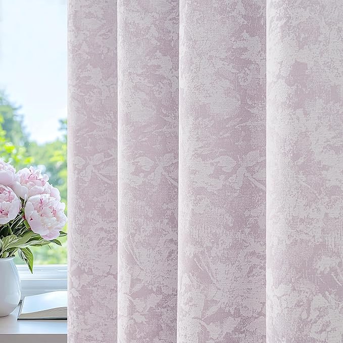 Beauoop Purple Floral Jacquard Blackout Curtains 96 Inches Long 2 Panels for Bedroom Living Room Flower Chenille Room Darkening Thermal Insulated Soundproof Grommet Window Treatments Drapes 52x96