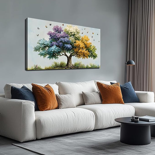Kepgonegu Large Tree of Life Wall Art for Living Room Landscape Canvas Prints Colorful Butterfly Art for Bedroom Home Office Size 24x48