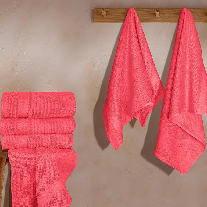 GLAMBURG Ultra Soft 6-Piece Hand Towel Set 16x28-100% Ringspun Cotton - Durable & Highly Absorbent Hand Towels - Ideal for use in Bathroom, Kitchen, Gym, Spa & General Cleaning - Coral Orange