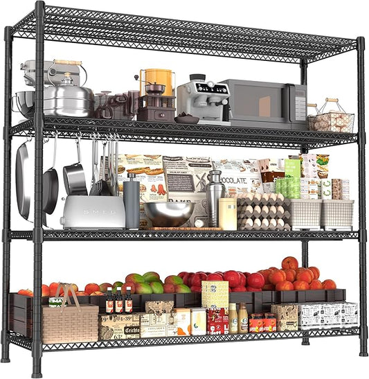 Heavy Duty Shelving, 72.2" H Garage Shelving Unit with Leveling Feet, 4-Tier Adjustable Garage Storage Shelves Metal Rack, Industrial Shelving for Warehaouse Storage, 60" W x 24" D x 72.2" H, Black