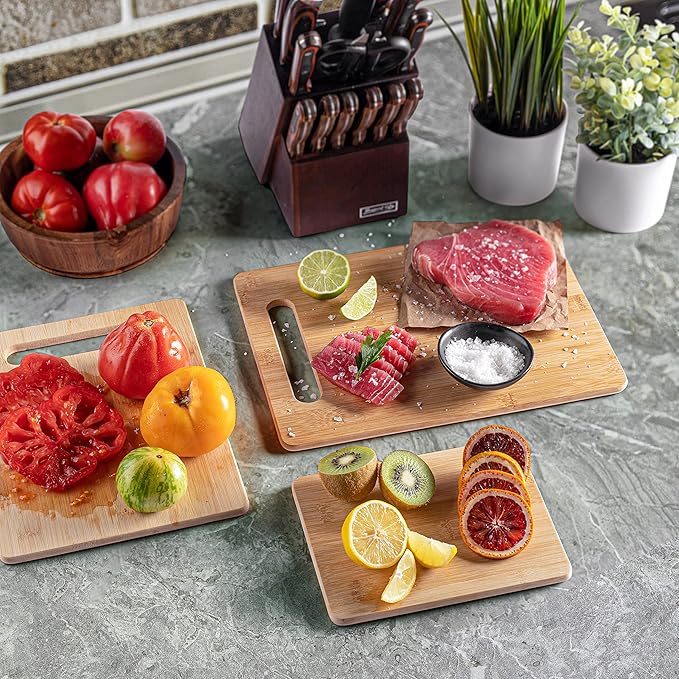Bamboo Cutting Board Set of 4 - Wooden Cutting Boards for Kitchen with Juice Groove - Large Butcher Block, Cheese Board & Charcuterie Board for Meat, Vegetables, and Cheese - Great Kitchen Gift