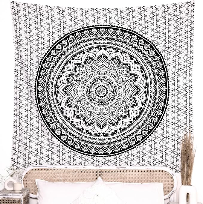 RAJRANG Black Hippie Wall Hanging Tapestry 30x40 Inches Boho Mandala Dorm Decor Meditation Bohemian Cotton Tapestries