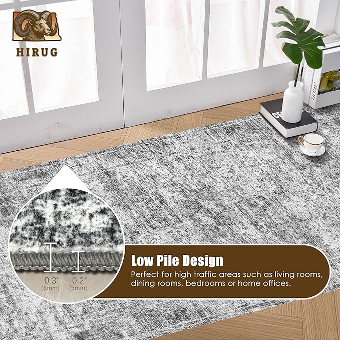 Washable Area Rug 2'6'' x 8' Vintage Traditional Persian Mat - Foldable Distressed Non-Slip Machine Washable Carpet for Living Room Bedroom Kitchen Home Decor - Graphite and Mist