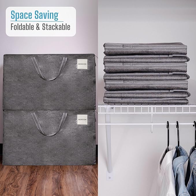 VENO 8 Pack Moving and Storage Bags, Heavy Duty, Alternative to Moving Boxes, Large Packing Totes Supplies for College Dorm Room with Zipper for Clothes, Wide Open Design (Dark Gray, 8 Pack)