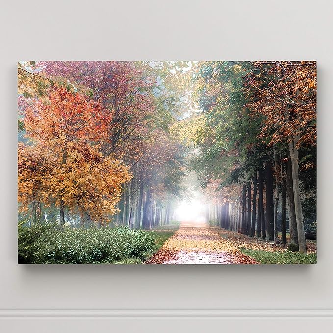 Renditions Gallery Home Wall Art Pictures Pathway through the Misty Autum Forest Canvas Hanging Prints for Living Room Office Decorations - 32"X48" LT08