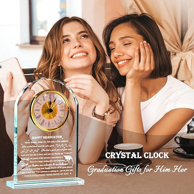 Qianwei Graduation Gifts for Her Him - Crystal Clock Class of 2025 Gifts Present Women Men College Middle High School Congrats Grad Graduate Present Keepsake for Masters Degree Phd Senior Student