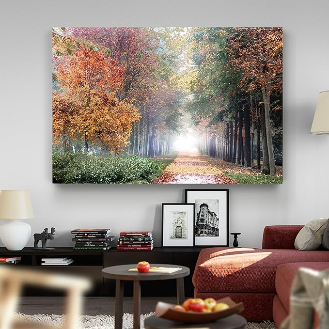 Renditions Gallery Home Wall Art Pictures Pathway through the Misty Autum Forest Canvas Hanging Prints for Living Room Office Decorations - 32"X48" LT08