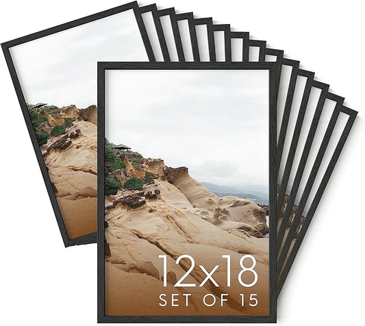 Haus and Hues 12x18 Black Oak Wood Picture Frames Set of 15 - Premium Bulk Picture Frames 12x18 Bundle - Elegant Gallery Wall Frame Set for Posters, Art Display - Ideal for Wall Decor in Home & Office