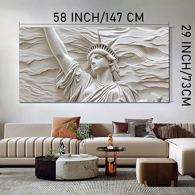 Trogonup White Statue of Liberty Canvas Wall Art for Living Room Large Modern Canvas Prints Abstract Artwork for Bedroom Home Office Women 29"x58"