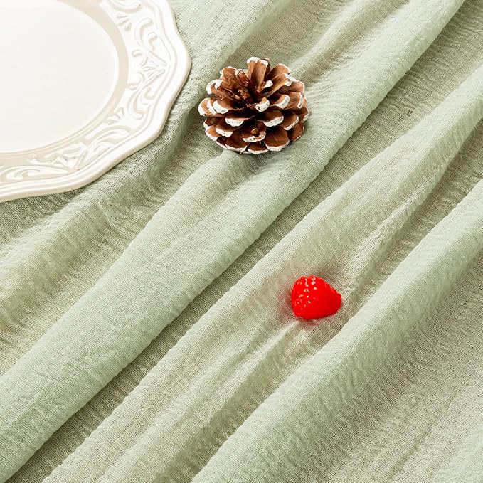 FEXIA Table Runner Sage Green Cheesecloth Table Runner 30x118 Inches for Baby Shower Decorations Spring Easter Decor Rustic Gauze for Wedding Bridal Shower First Communion Home Decor