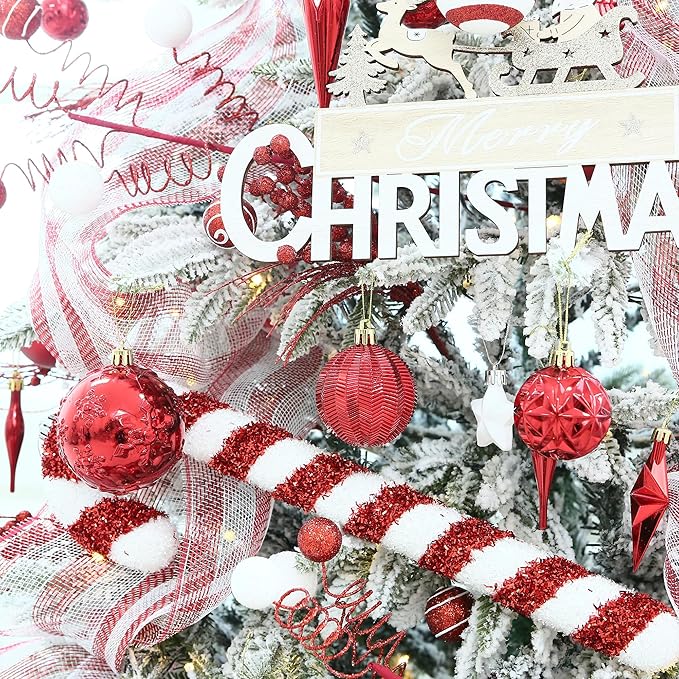 Sea Team 36-Pack Shatterproof Plastic Christmas Ball Ornaments Set, Multi-Size Christmas Baubles, Hanging Decorations for Xmas Tree, Wreath, Garland, (1.57-3.15 Inches, Red)