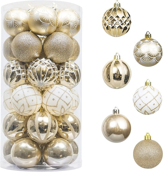 Valery Madelyn Christmas Ornaments Set, 30ct 2.36 Inches White and Gold Shatterproof Christmas Tree Decorations Ball Ornaments Bulk, Elegant Hanging Ornaments for Xmas Holiday Party Decor