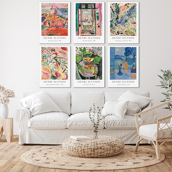 COSCTOR Set of 6 Henri Matisse Vintage Wall Art Decor Canvas Framed 6 Pieces Minimalist Abstract for Bedroom Living Room Bathroom Hallway Home Decoration(Framed, 9x12)