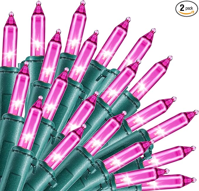 Joiedomi Pink Christmas String Lights,200(2x100) 42.8FT Valentines Day Fairy Tree Lights Plug in for Indoor Outdoor Xmas Valentines Decor Patio Holiday Theme Party Yard House,Green Wire