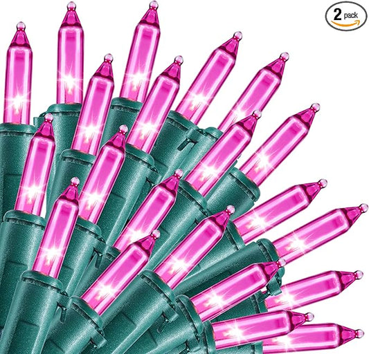 Joiedomi Pink Christmas String Lights,200(2x100) 42.8FT Valentines Day Fairy Tree Lights Plug in for Indoor Outdoor Xmas Valentines Decor Patio Holiday Theme Party Yard House,Green Wire