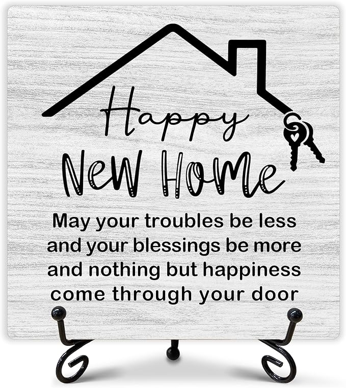 Housewarming Gifts, New Home New Adventure Memories Welcome Home Decorations, Best Gift Ideas for Family Couple, 5 x 5 Inches Living Room Bedroom Kitchen Bathroom Decor-073