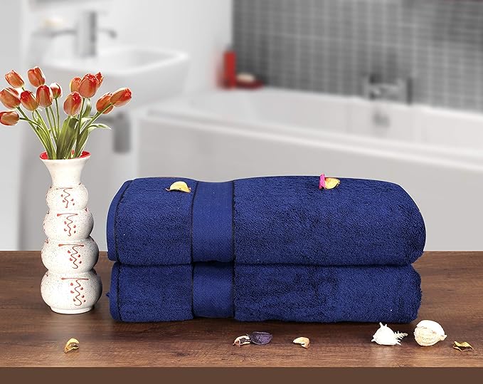 GLAMBURG 700 GSM Premium Cotton 2-Pack Oversized Extra Large Bath Sheet Set - 100% Combed Cotton - 2 Bath Sheets 35x70 - Luxury Hotel & Spa Quality - Durable Ultra Soft Highly Absorbent - Navy