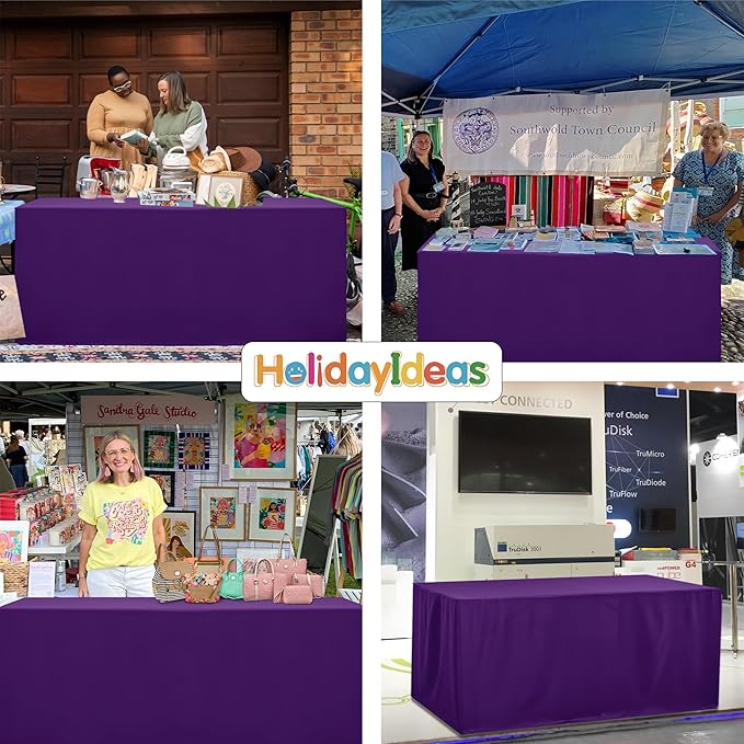 HolidayIdeas Open Back Fitted Tableclothss for 6 Foot Rectangle Table, Wrinkle Resistant Washable Table Covers 72x30 Inch for Craft Fairs, Banquets, Trade Show Display, Purple,4 Pcs