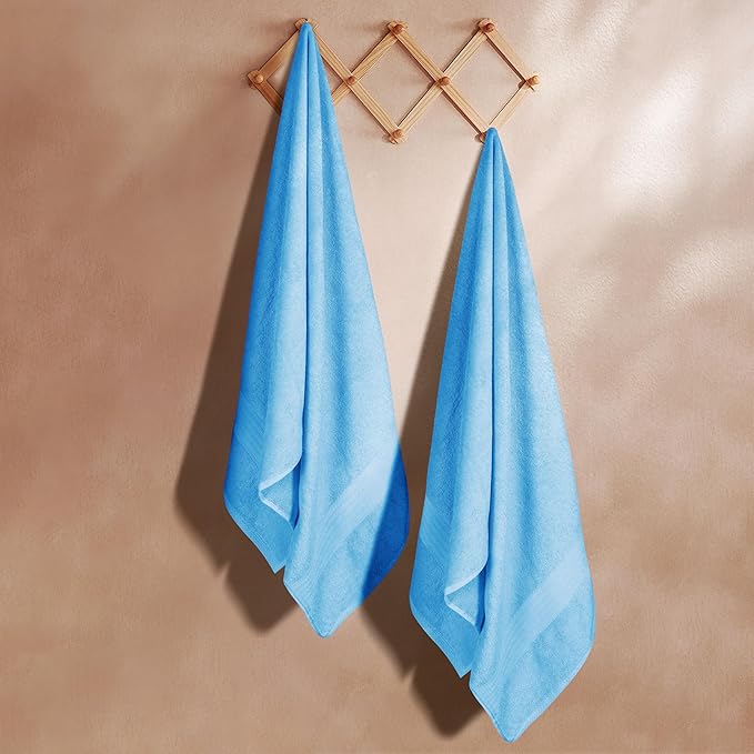 GLAMBURG Premium Cotton Oversized 2 Pack Bath Sheet 35x70-100% Pure Cotton - Ideal for Everyday use - Ultra Soft & Highly Absorbent - Machine Washable - Sky Blue