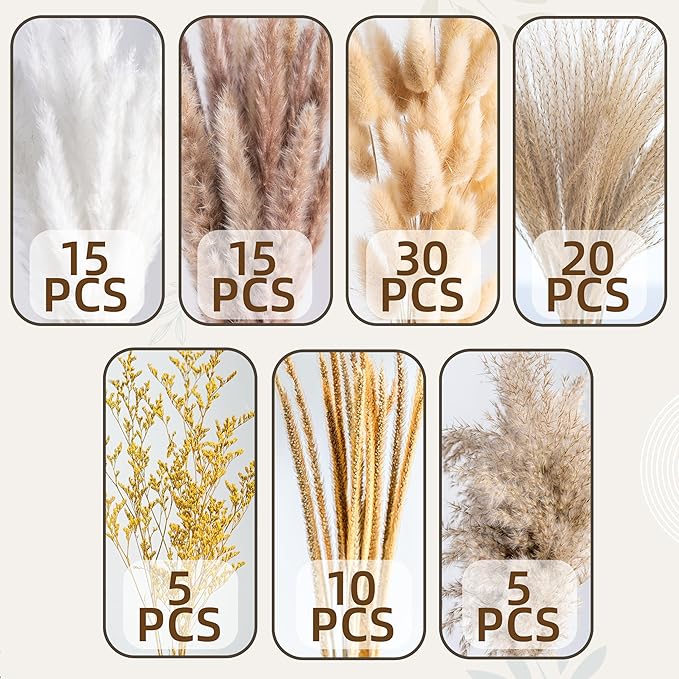 Boho Decor Bouquet - Pampas Grass and Reed Grass Decor kit Mix Dried Flower Arrangement Home Table Rustic Farmhouse Bedroom Decor