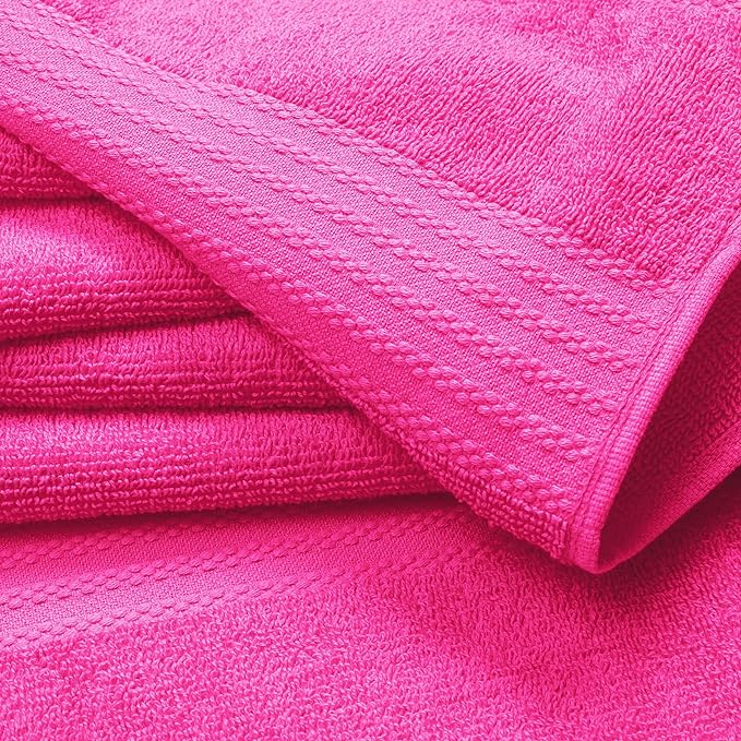 GLAMBURG Ultra Soft 8-Piece Towel Set - 100% Pure Ringspun Cotton, Contains 2 Oversized Bath Towels 27x54, 2 Hand Towels 16x28, 4 Wash Cloths 13x13 - Ideal for Everyday use, Hotel & Spa - Hot Pink