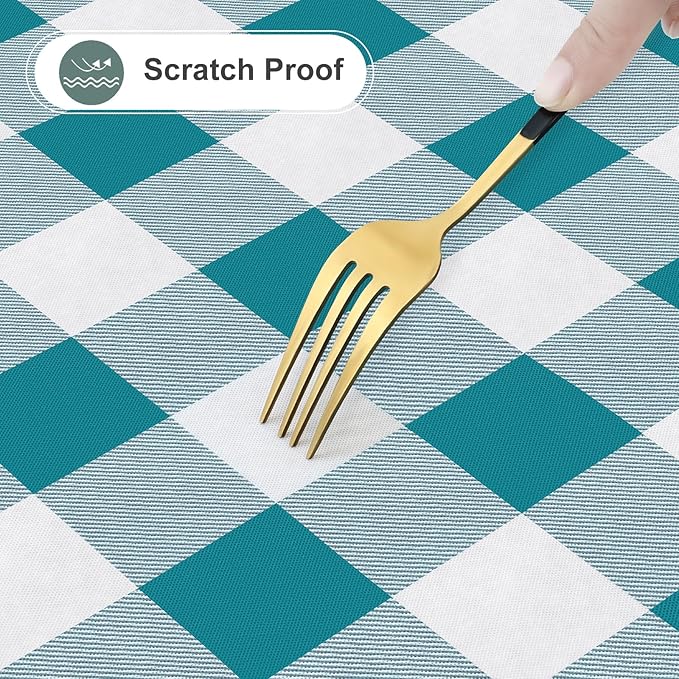 misaya Rectangle Waterproof Vinyl Table Cloth, Buffalo Flannel Backed Tablecloth, Wipeable Plastic Table Cover for Dinner, Kitchen, Outdoor (54" x 78", Turquoise and White)