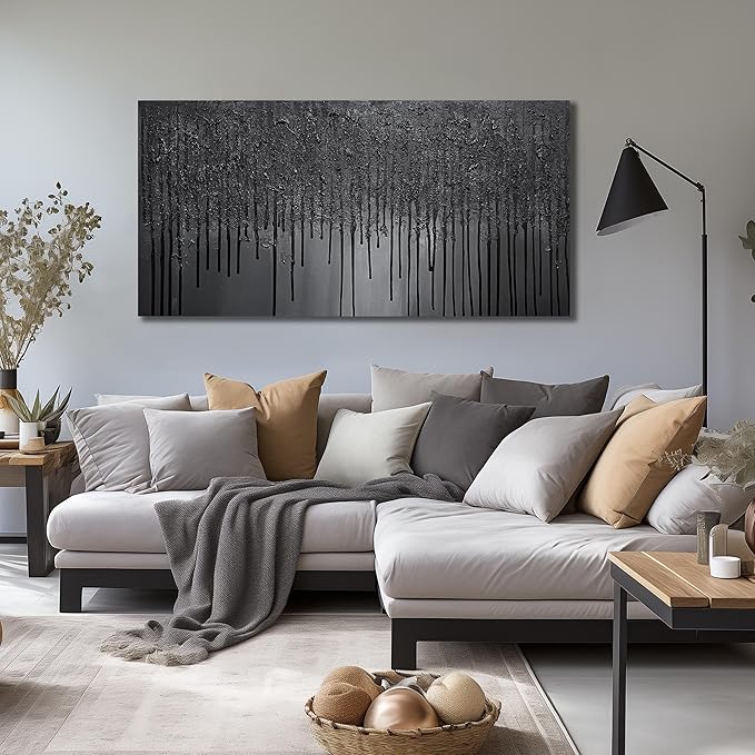 Abstract Painting Wall Art for Bedroom Black Pictures for Living Room Canvas Wall Decor for Office Men Size 24 x 47 Inch