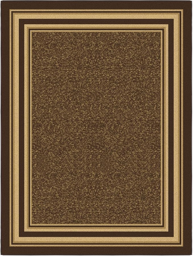 Ottomanson 5' x 6'6" Rugs for Living Room Border Area Rug for Bedroom - Non Slip Durable Large Floor Carpet for High Traffic Areas - Indoor Rug for Dining Room Kitchen Kids Playroom, Brown