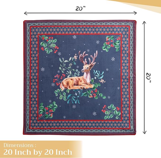 Maison d' Hermine Cloth Napkins Set of 4 100% Cotton Everyday Reusable Square Napkins Cloth Washable, Dinner, Party, Wedding, Restaurant (Christmas Joy, 20" x 20")